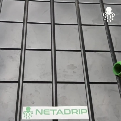 Painéis solares com etiqueta NETADRIP e estrutura metálica preta