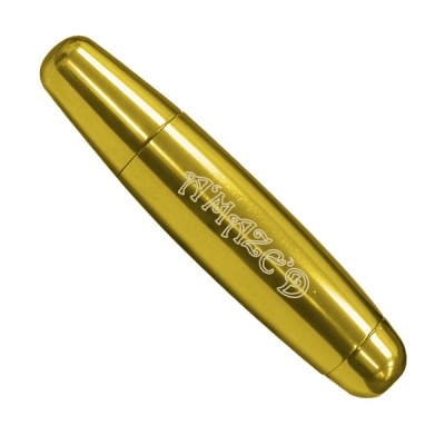 Pente de barba metálico dourado com texto AMEZED