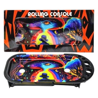 Bandeja de tabaco colorida com design psicadélico em caixa ROLLING CONSOLE