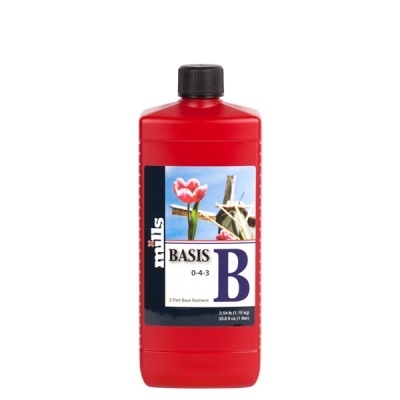 Frasco vermelho com rótulo de fertilizante Basis 0-4-3