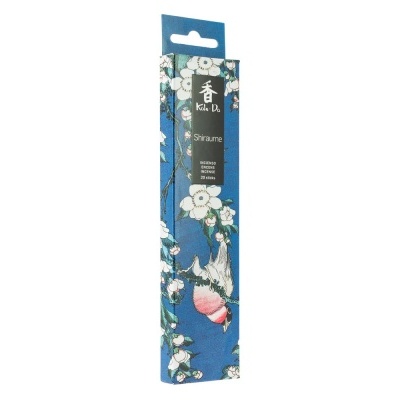 Caixa azul de incenso Koh-Do Shiraume com decoração de flores e pássaro