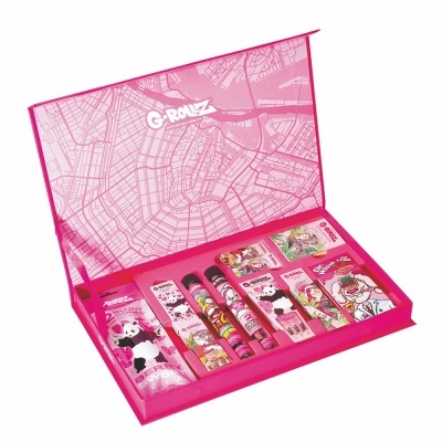 Conjunto G.ROLZ Amsterdam em caixa rosa com várias embalagens coloridas