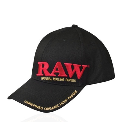 Boné preto com logótipo vermelho e amarelo RAW