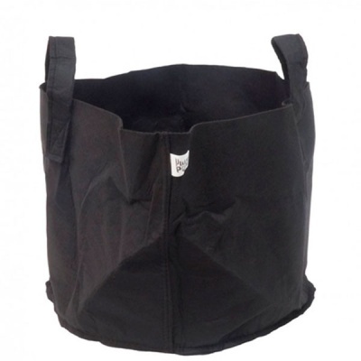 Carrinho de cultivo preto com alças e etiqueta branca