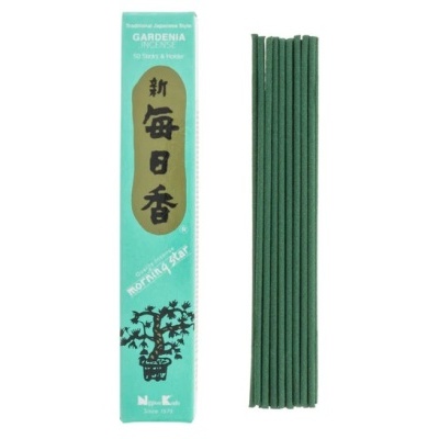 Caixa de incenso Gardenia azul verde com sticks verdes ao lado