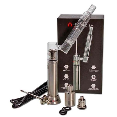 Kit de vaporizador com dispositivo metálico prateado e peças de vidro