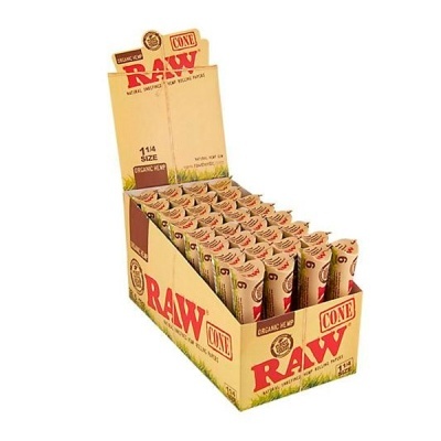 Expositor com pacotes de cones RAW para enrolar em cânhamo orgânico