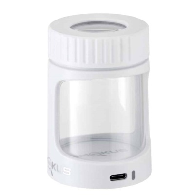 Recipiente branco com tampa e lateral transparente