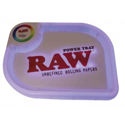 Tabuleiro de plástico branco com texto RAW POWER TRAY