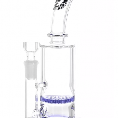 Bong de vidro transparente com detalhes em azul e selo ICEBERG