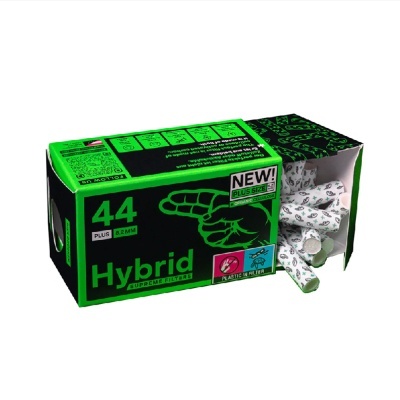 Caixa de filtros Hybrid Supreme Filters verde e preta com filtros dentro
