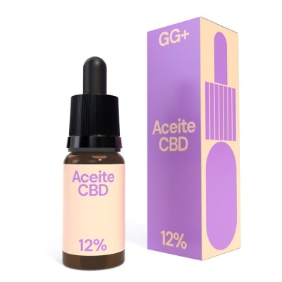 Frasco de aceite CBD com conta-gotas e embalagem lilás e bege