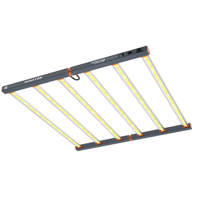 Painel de luz LED com estrutura metálica preta e detalhes em laranja