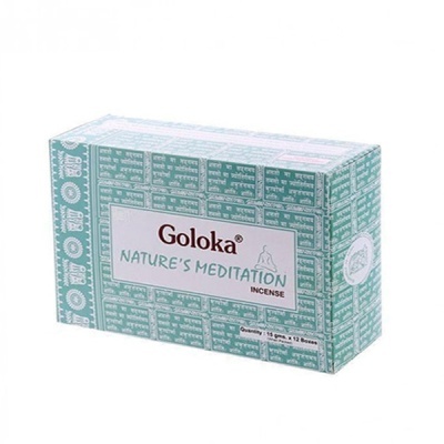 Embalagem de incenso Goloka Nature's Meditation verde e branca