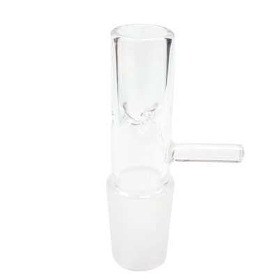 Acessório de vidro transparente cilíndrico com tubo lateral