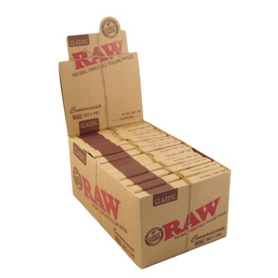 Caixa de papel de enrolar RAW Classic castanha e bege com texto distintivo