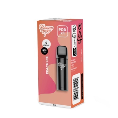 Dispositivo vaporizador preto dentro de embalagem rosa e laranja Toovap Twist