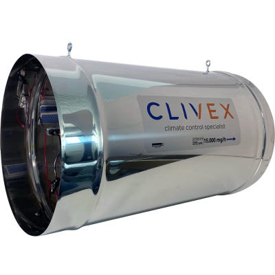 Cilindro metálico cromado com etiqueta CLIVEX climate control specialist