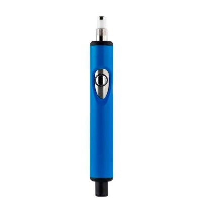 Caneta elétrica azul com botão prateado oval central