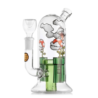 Cachimbo de vidro transparente com desenhos pixelados coloridos