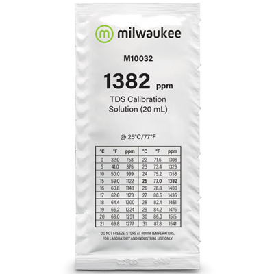 Solução calibração TDS milwaukee M10032 1382 ppm sachete plástico branco