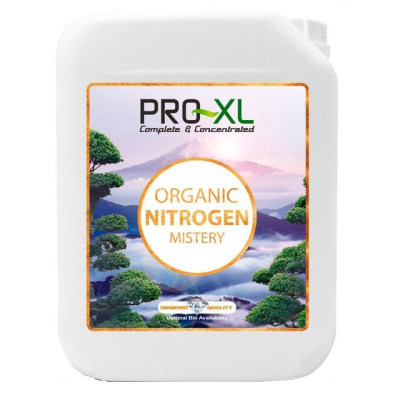 Recipiente branco com etiqueta colorida de produto orgânico nitrogenado PRO-XL.