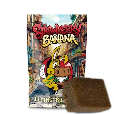 Pacote de produto com desenho de burro e texto Strawberry Banana