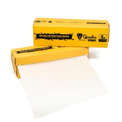 Caixa amarela de papel de extração Qnubu aberta mostrando papel branco