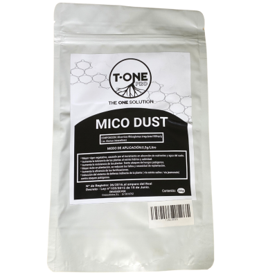Embalagem branca do produto T·ONE PRO MICODUST com etiqueta preta e branca e texto em espanhol