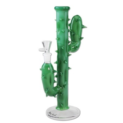 Molde de vidro para cachimbo em forma de cacto verde com base transparente