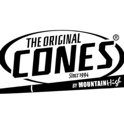 Logótipo THE ORIGINAL CONES em preto e branco com texto e desenho de cone