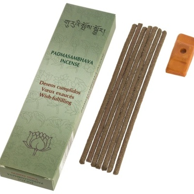 Conjunto de incenso Padmasambhava com varetas castanhas e suporte cerâmico laranja