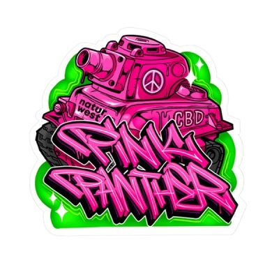 Ilustração de um tanque cor-de-rosa com grafite Pink Panther e contorno verde