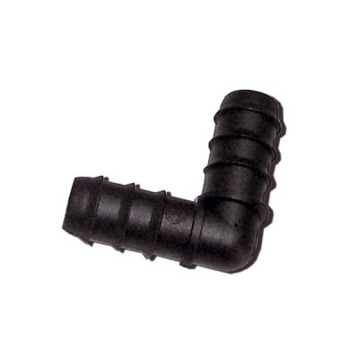 Conector de tubo plástico preto em ângulo de 90 graus