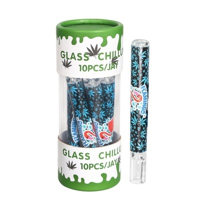 Tubos de vidro para chillum com padrão de folhas e embalagem verde e branca