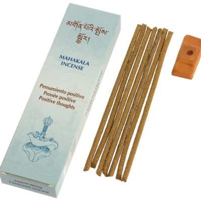 Conjunto de incenso Mahakala com caixa azul clara e suporte de terracota