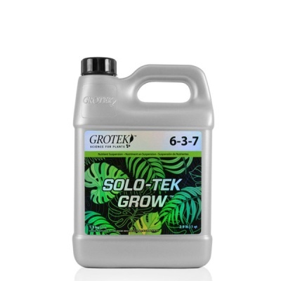 Frasco cinzento com etiqueta de produto para plantas GROTEK SOLO-TEK GROW