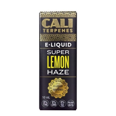 Embalagem preta e dourada de e-líquido Super Lemon Haze