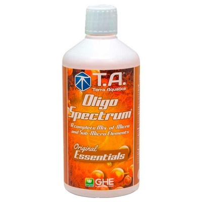 Frasco branco com rótulo laranja do produto Oligo Spectrum da Terra Aquatica.