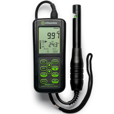 Medidor digital portátil com ecrã e sensor para medição de pH e temperatura
