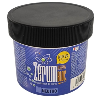 Embalagem azul de neutralizador de odores Zarum Stick Bloc com tampa preta e texto em espanhol