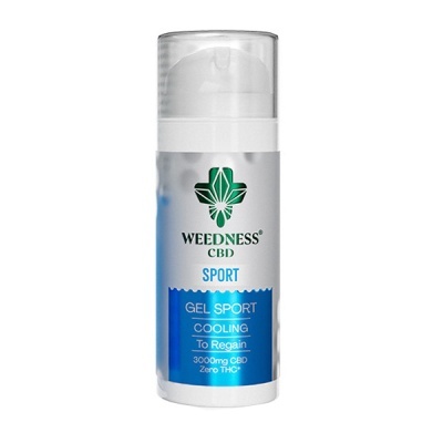 Gel desportivo WEEDNESS CBD branco e azul com doseador transparente