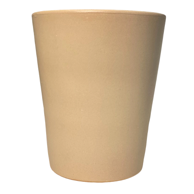 Vaso de cerâmica bege cilíndrico com acabamento mate