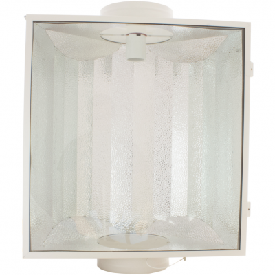 Refletor metálico branco com interior prateado texturizado para iluminação