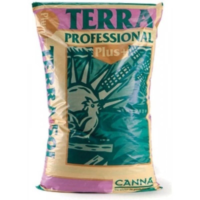 Saco de terra CANNA TERRA PROFESSIONAL Plus+ com design em verde, lilás e bege