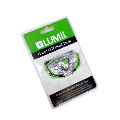 Lanterna de cabeça LED verde LUMii embalado em blister