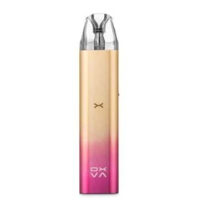 Dispositivo vape dourado e rosa com bocal transparente
