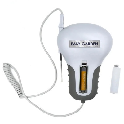 Termómetro digital branco e cinzento EASY GARDEN com cabo flexível e bateria visível