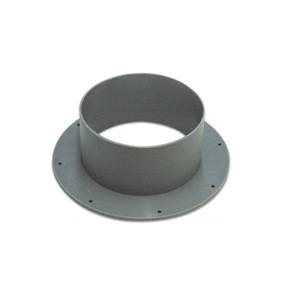 Peça cilíndrica cinzenta de plástico com flange circular e furos para fixação