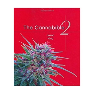 Capa de livro vermelha com planta de cannabis e texto The Cannabible 2